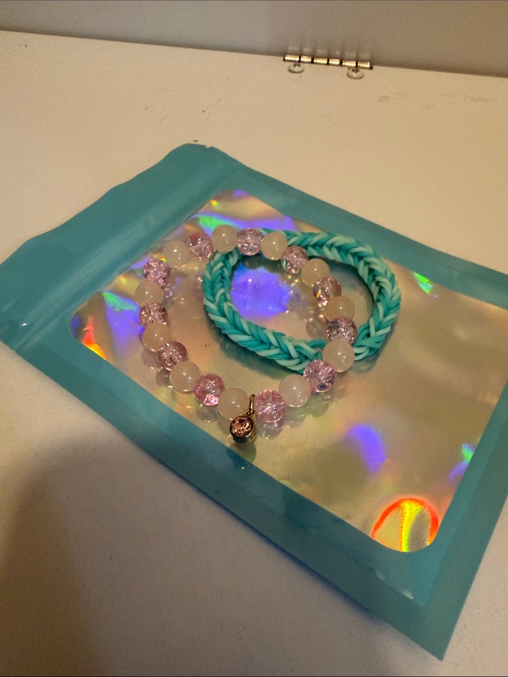 Kids Teal and Pink Beaded Bracelet Set